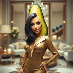 A playful and imaginative depiction of Kim Kardashian reimagined as a stylish avocado