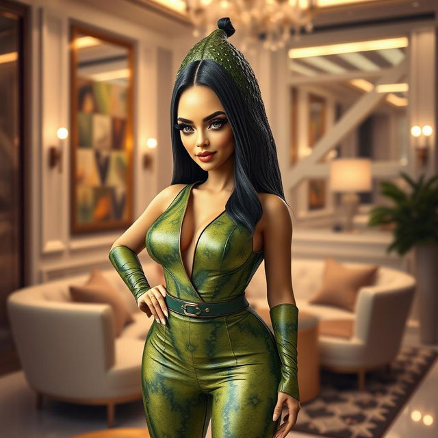 A playful and imaginative depiction of Kim Kardashian reimagined as a stylish avocado