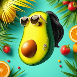 A whimsical and creative portrayal of Kim Kardashian reimagined as a stylish avocado