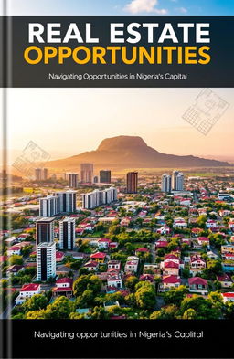 A sleek, modern book cover featuring an aerial view of Abuja, Nigeria, with the iconic Aso Rock prominently displayed in the background