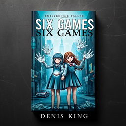 A striking book cover for 'SIX GAMES' featuring two aged girls standing side by side, with a mesmerizing range of arcane magic flowing gracefully over their hands, suggesting power and mystery