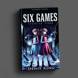 A striking book cover for 'SIX GAMES' featuring two aged girls standing side by side, with a mesmerizing range of arcane magic flowing gracefully over their hands, suggesting power and mystery