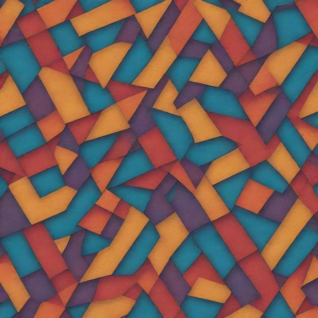 A pattern of tessellating quadrilaterals, each uniquely designed with intricate details and vibrant colors, forming an interesting geometric artwork.