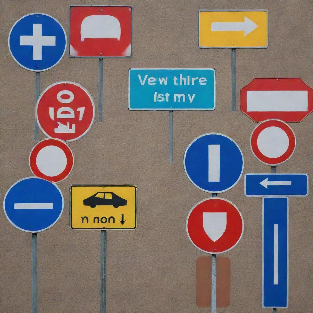 A collection of colorful and iconic street signs from around the world