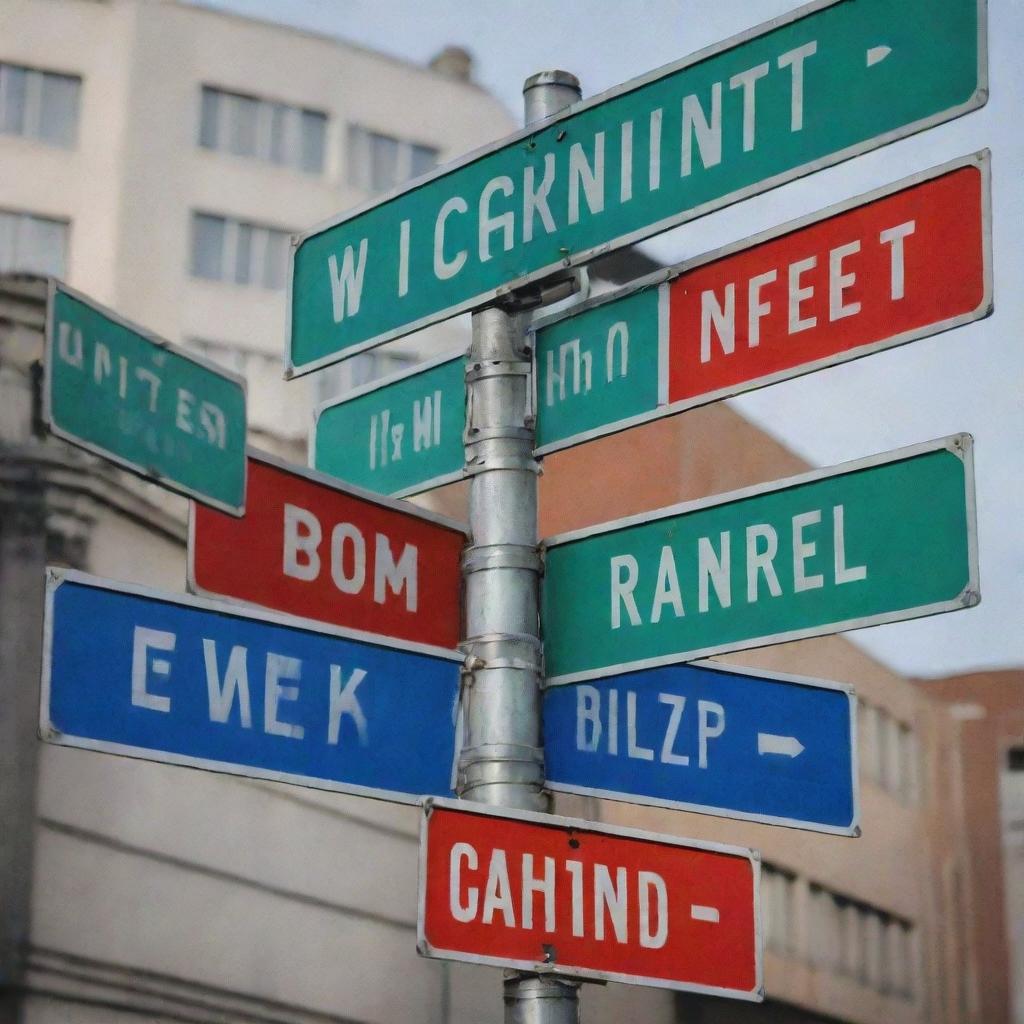 A collection of colorful and iconic street signs from around the world