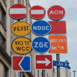 A collection of colorful and iconic street signs from around the world