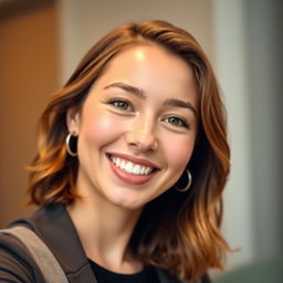 A stylish and modern profile picture of a young adult with an engaging smile, featuring warm lighting that highlights their facial features