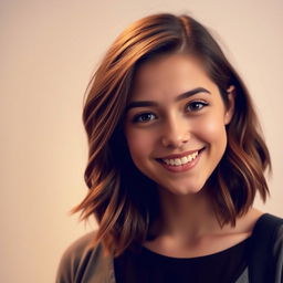 A stylish and modern profile picture of a young adult with an engaging smile, featuring warm lighting that highlights their facial features