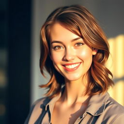 A stylish and modern profile picture of a young adult with an engaging smile, featuring warm lighting that highlights their facial features