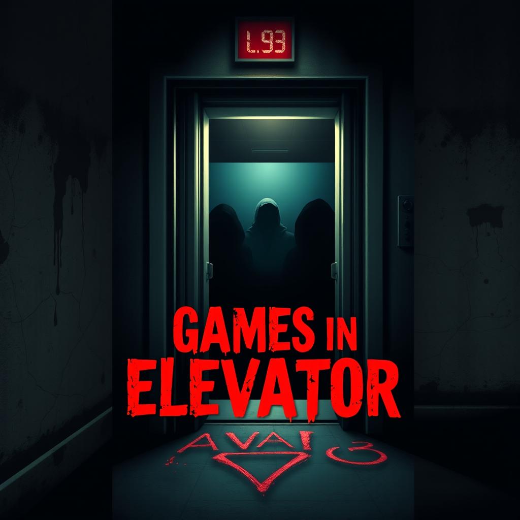 A book cover design for a horror novel titled "Games in Elevator"