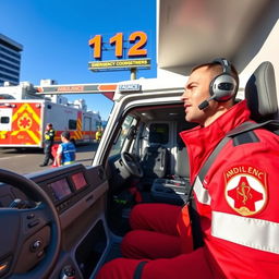 A professional paramedic in a modern ambulance, showcasing the emergency medical equipment and interior