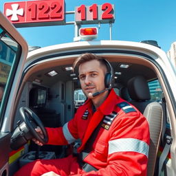 A professional paramedic in a modern ambulance, showcasing the emergency medical equipment and interior