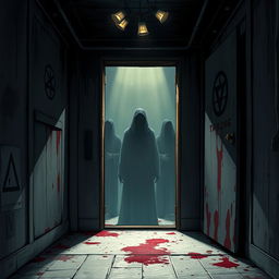 A spine-chilling illustration depicting a horror scene based on the concept of games in an elevator