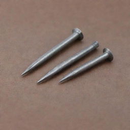 A shiny steel nail, perfect for fastening, intricately detailed with a sharp point and a flat head.