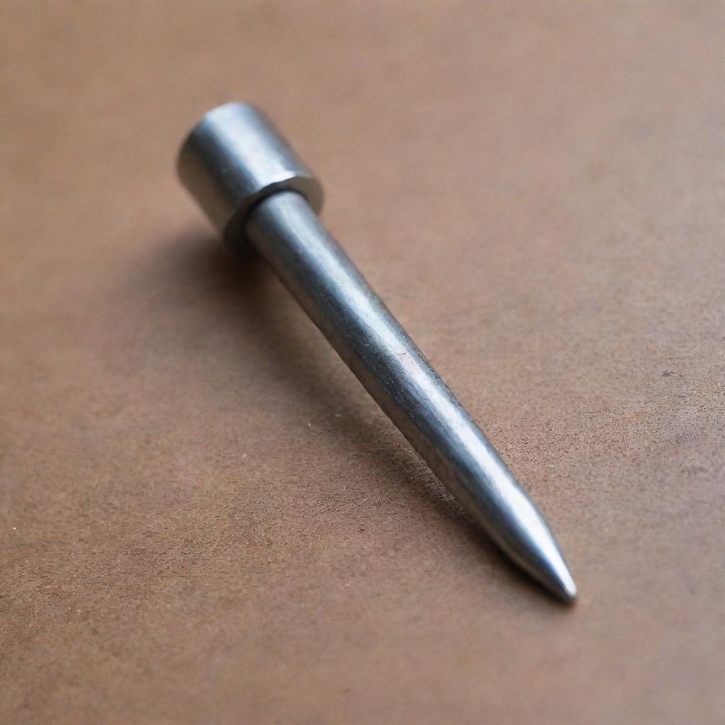 A shiny steel nail, perfect for fastening, intricately detailed with a sharp point and a flat head.