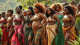 A vibrant and captivating scene featuring hundreds of sexy women from Africa, each showcasing their voluptuous figures with grace and confidence