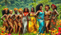 A dynamic and captivating scene featuring numerous beautiful African women from various tribes, celebrating their culture and body positivity