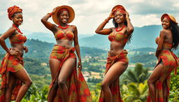 A lively and colorful depiction of numerous sexy women from Uganda, celebrating their beauty and cultural heritage