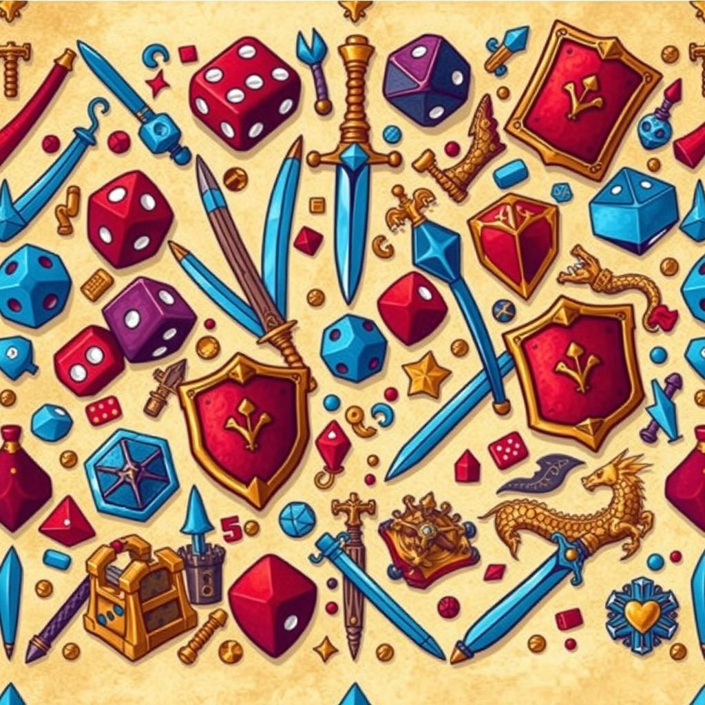 An intricate RPG pattern featuring various elements from classic role-playing games