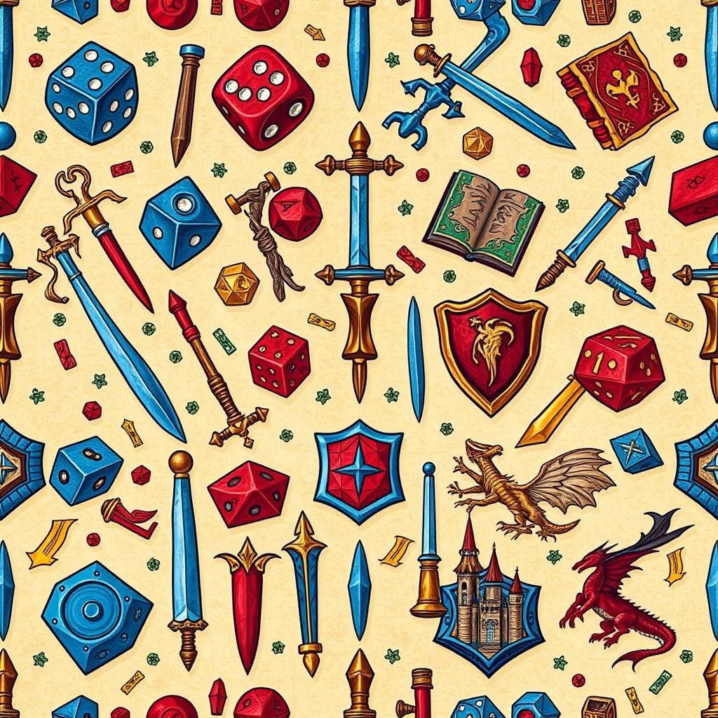 An intricate RPG pattern featuring various elements from classic role-playing games