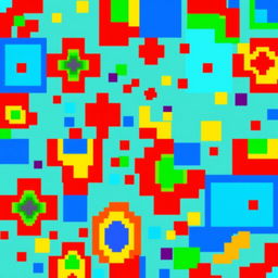 A vibrant pixel art texture featuring a colorful, abstract design