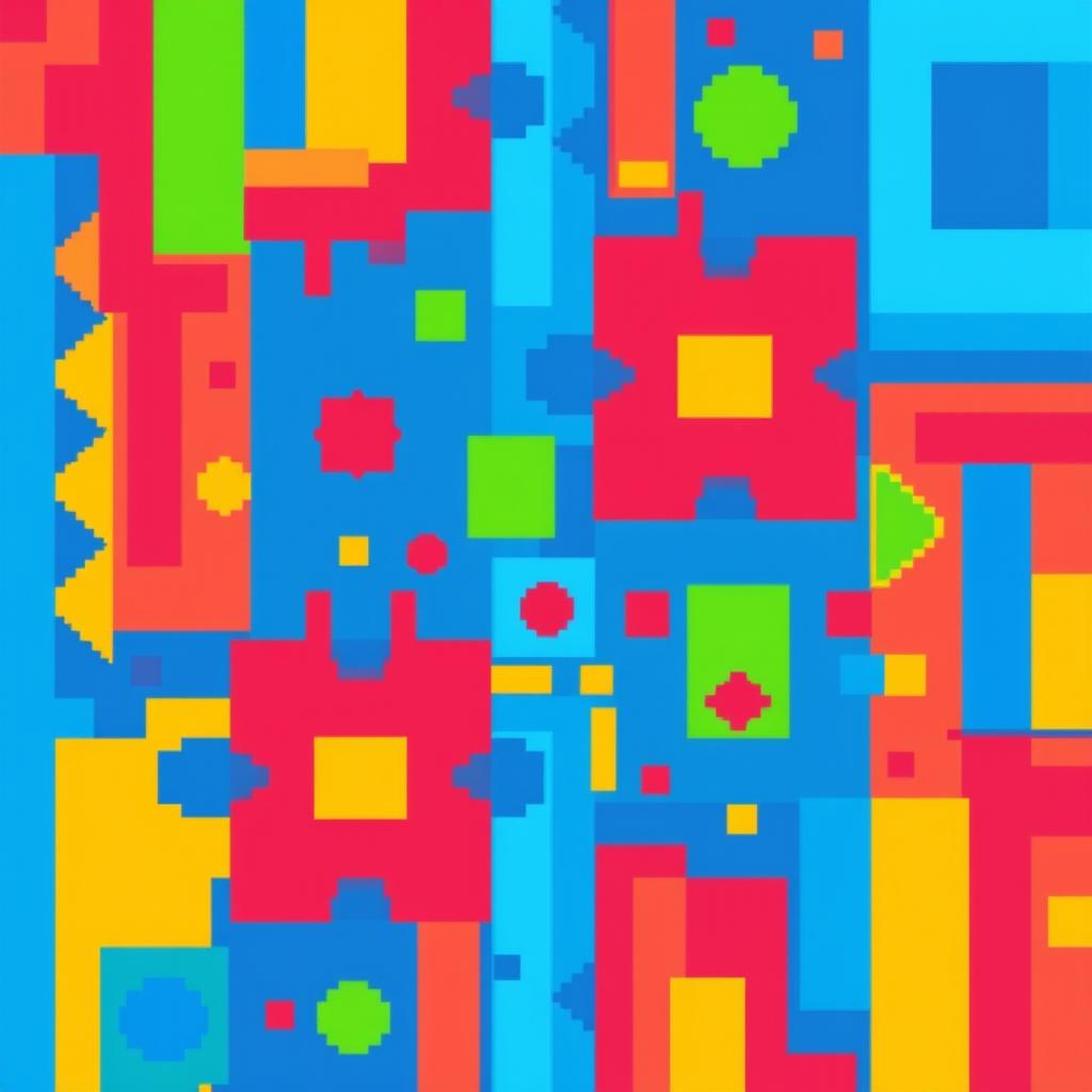 A vibrant pixel art texture featuring a colorful, abstract design