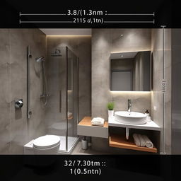 A modern bathroom design measuring 3