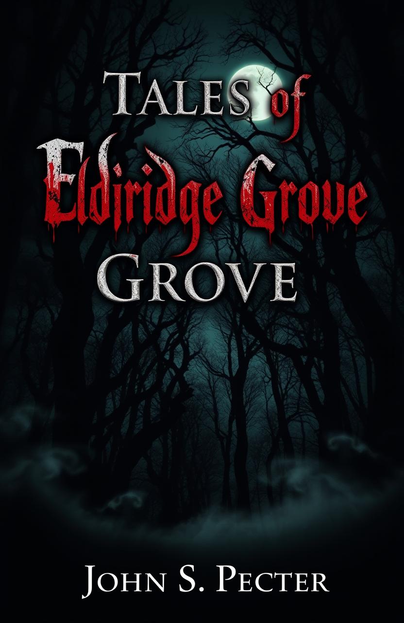 A chilling book cover for a horror stories collection titled 'Tales of Eldridge Grove' by John S