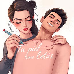 A modern and visually stunning book cover for the graphic novel titled "Tu piel tiene letras"