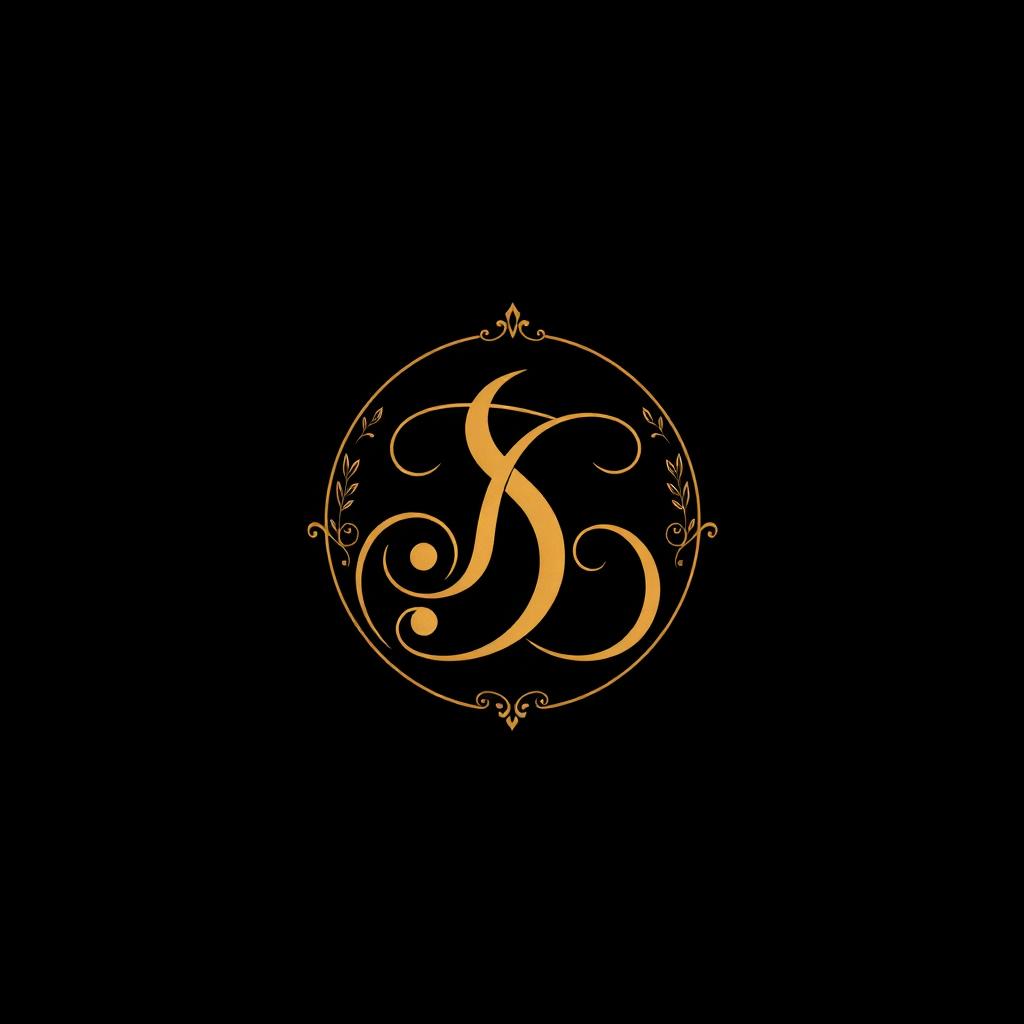 A sophisticated logo design for a luxury clothing brand, featuring an elegant monogram with intertwining letters, set against a rich, textured background