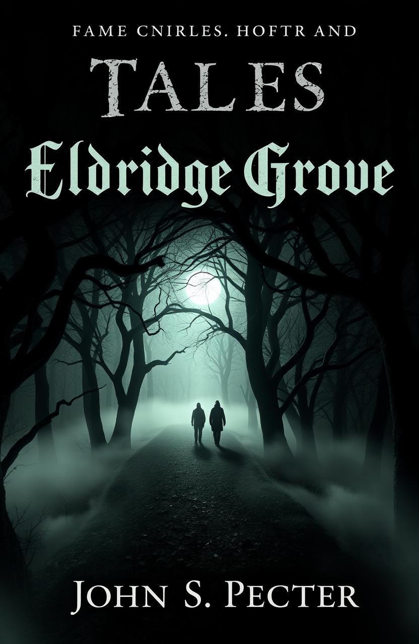 A chilling book cover for a horror stories collection titled 'Tales of Eldridge Grove' by John S