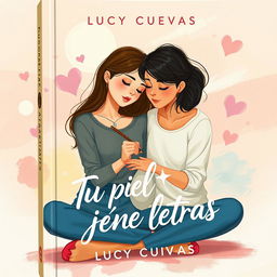 A modern book cover titled 'Tu piel tiene letras' by Lucy Cuevas, illustrated in a painting style