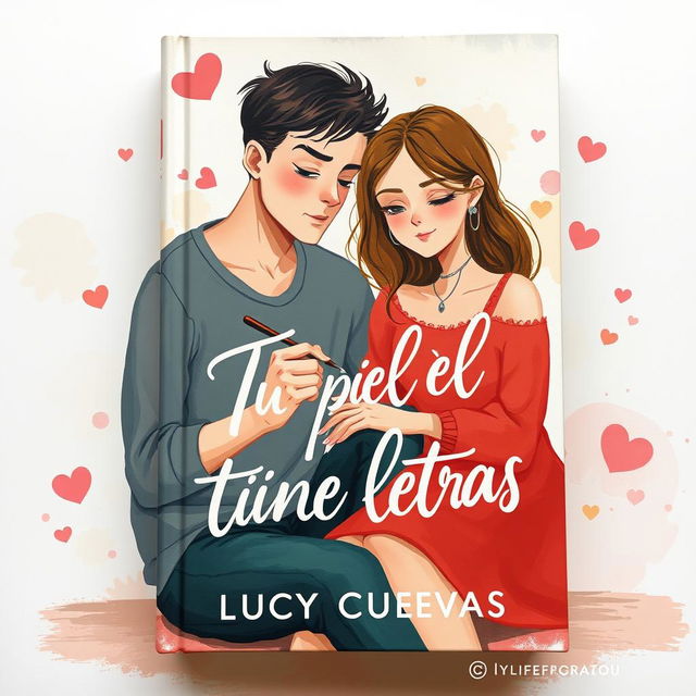 A modern book cover titled 'Tu piel tiene letras' by Lucy Cuevas, illustrated in a painting style