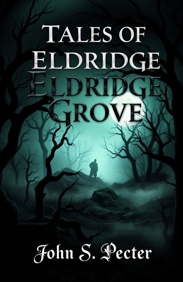 An eerie and haunting book cover design for a horror story collection titled 'Tales of Eldridge Grove' by John S