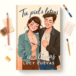 A modern book cover titled 'Tu piel tiene letras' by Lucy Cuevas, illustrated in a painterly style