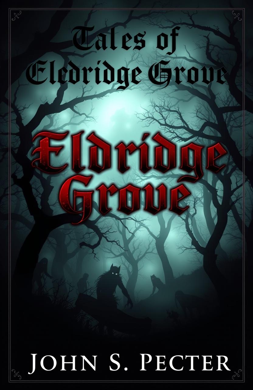 A spooky and atmospheric book cover for a horror stories collection titled 'Tales of Eldridge Grove' by John S