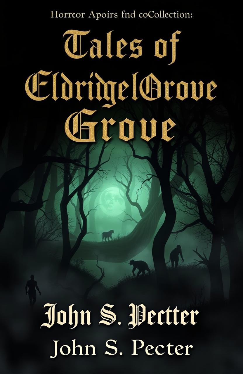 A spooky and atmospheric book cover for a horror stories collection titled 'Tales of Eldridge Grove' by John S