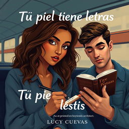 A modern book cover titled 'Tu piel tiene letras' by Lucy Cuevas