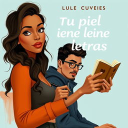 A modern book cover titled 'Tu piel tiene letras' by Lucy Cuevas