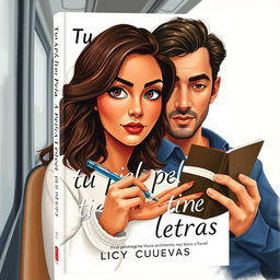 A modern book cover titled 'Tu piel tiene letras' by Lucy Cuevas