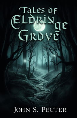 A chilling book cover design for a horror stories collection titled "Tales of Eldridge Grove" by John S