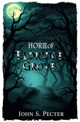 A chilling book cover illustration for a horror stories collection titled 'Tales of Eldridge Grove' by John S