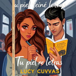 A modern book cover titled 'Tu piel tiene letras' by Lucy Cuevas