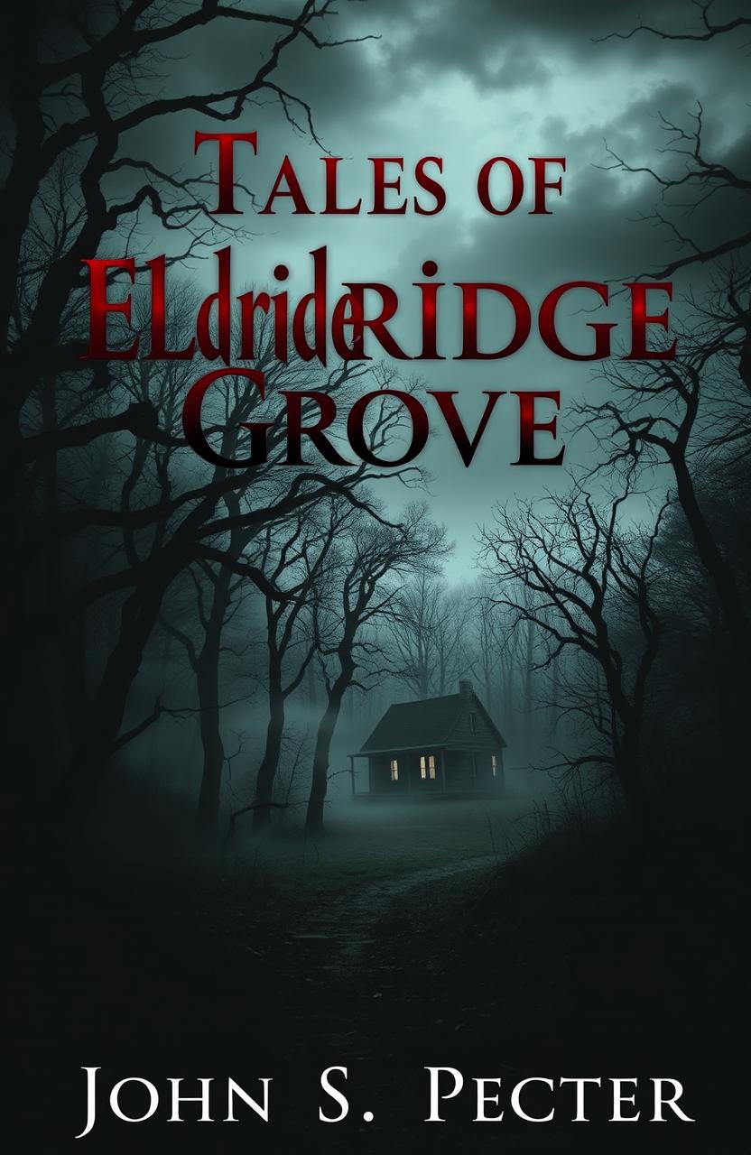 A haunting book cover for a horror story collection titled 'Tales of Eldridge Grove' by John S