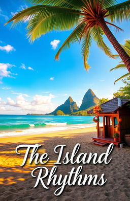 A picturesque beach scenery in St Lucia, featuring golden sandy shores, crystal clear turquoise waters, and lush green palm trees swaying in the gentle breeze