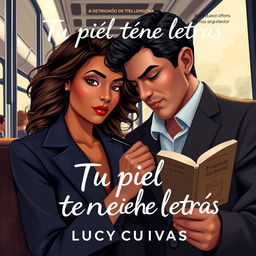 A modern book cover titled 'Tu piel tiene letras' by Lucy Cuevas