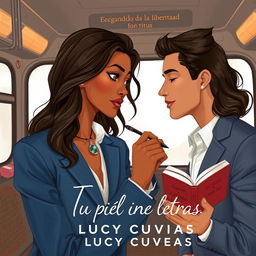 A modern book cover titled 'Tu piel tiene letras' by Lucy Cuevas