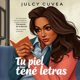 A modern book cover titled 'Tu piel tiene letras' by Lucy Cuevas