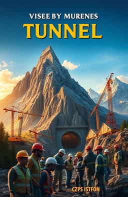 An engaging book cover design illustrating the monumental feat of engineering involved in building a tunnel under a majestic mountain