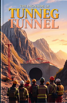 An engaging book cover design illustrating the monumental feat of engineering involved in building a tunnel under a majestic mountain